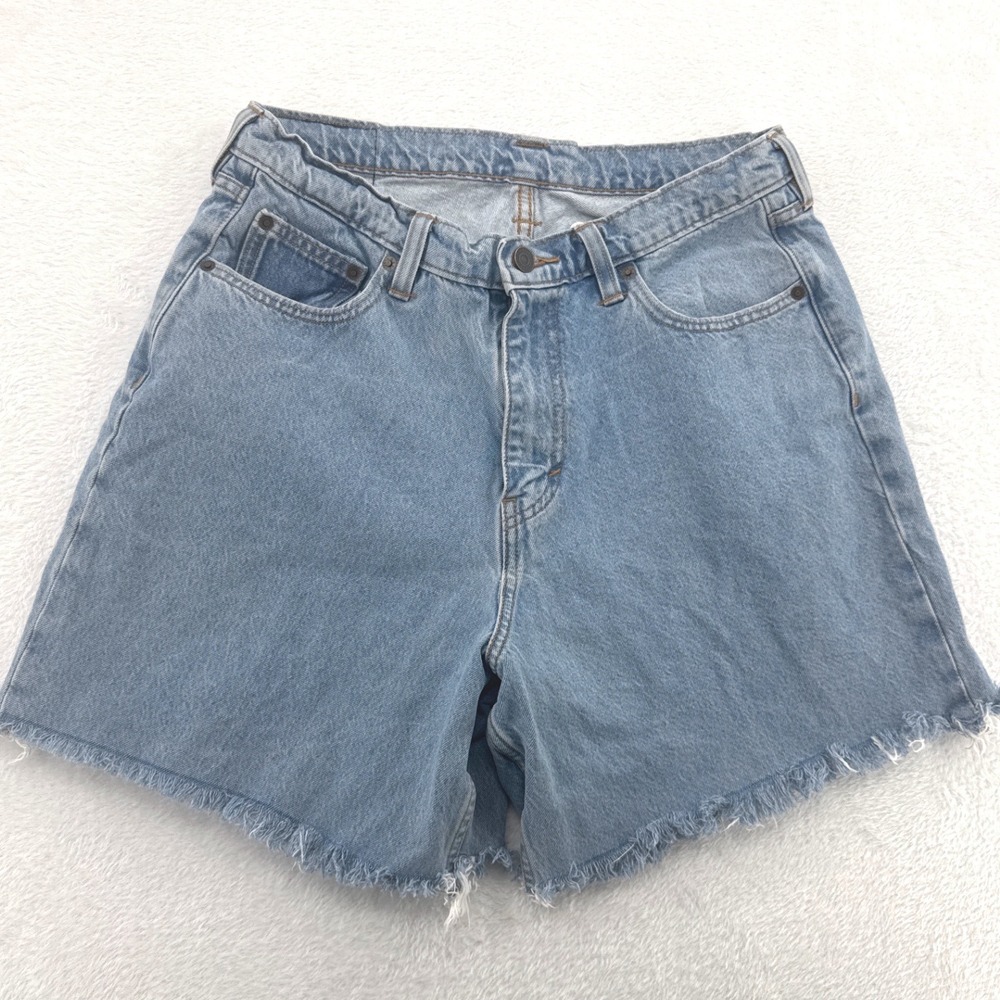 Levi's Mens Super Baggy Shorts W30 Blue Light Wash Raw Hem Cutoffs
